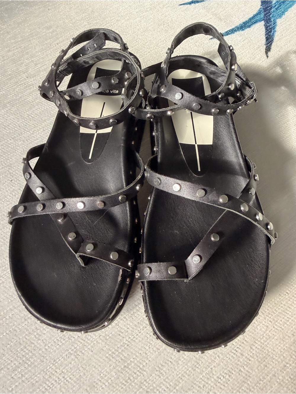 Dolce Vita Studded Black Leather Ankle-Strap Sandals - Women